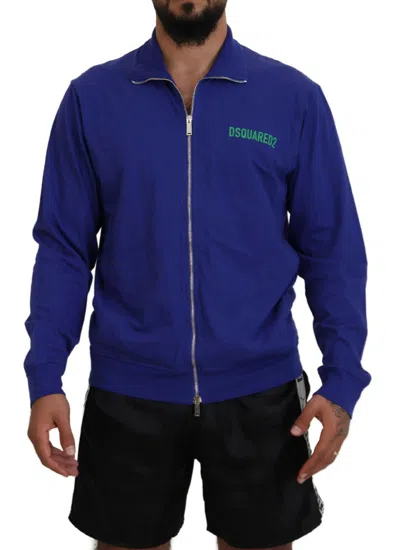 Pre-owned Dsquared2 Dsquared² Cotton Printed Collared Men Full Zip Men's Sweater () In Blue