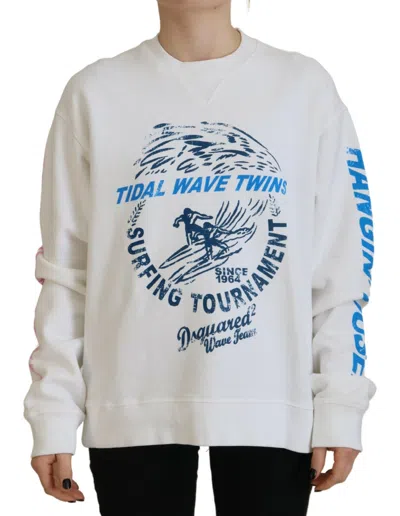 Pre-owned Dsquared2 Dsquared² Cotton Printed Women Long Sleeve Women's Sweater () In White