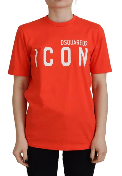 Pre-owned Dsquared2 Dsquared² Cotton Shiny Icon East Tee Crewneck Women's T-shirt () In Orange