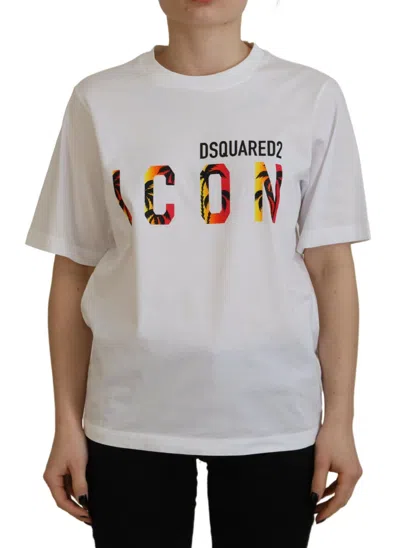 Pre-owned Dsquared2 Dsquared² Cotton Shiny Icon East Tee Crewneck Women's T-shirt () In White