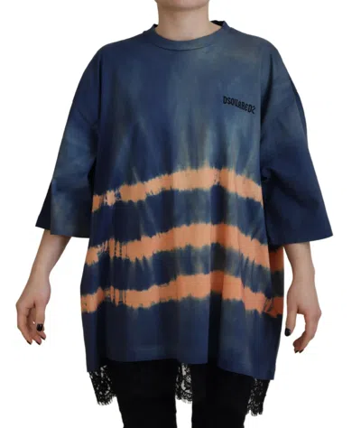 Pre-owned Dsquared2 Dsquared² Cotton Tie Dye Short Sleeves Lace Women's T-shirt () In Blue