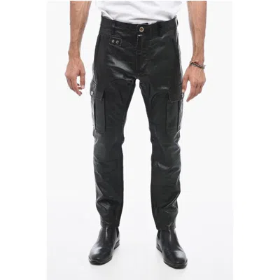 Dsquared2 Craquelé Leather Trousers With Vintage Effect In Black