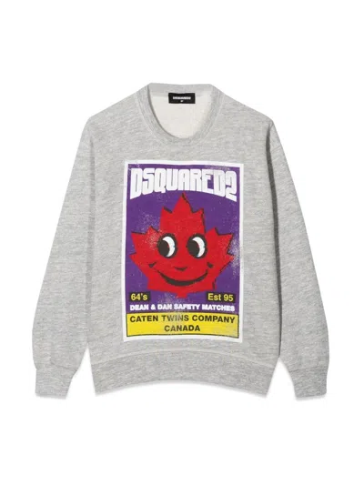DSQUARED2 DSQUARED CREWNECK SWEATSHIRT WITH FRONT LEAF PRINT - KIDS