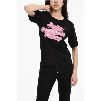 Dsquared2 Crewneck T-shirt With Glittered Print In Black