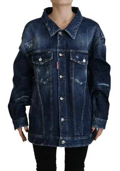 Pre-owned Dsquared2 Dsquared² Distressed Collared Women's Jacket () In Blue