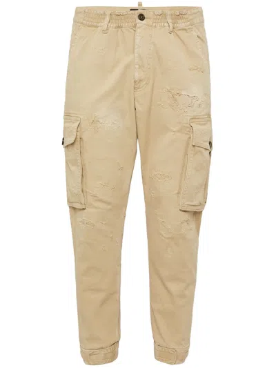 Dsquared2 Distressed Effect Tapered Cargo Trousers For Men In Tan