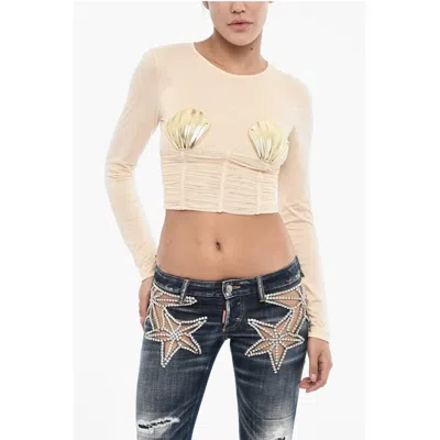 Dsquared2 Draped Cropped Top With Embellished Shells