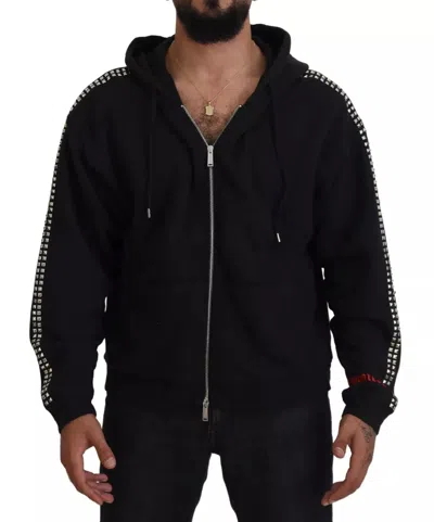 Pre-owned Dsquared2 Dsquared² Embellished Full Zip Hooded Men's Sweater () In Black