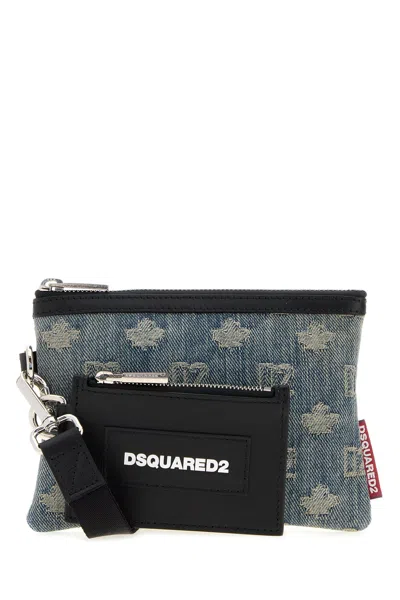 Dsquared2 Dsquared Embroidered Denim D2 Pouch In Blue