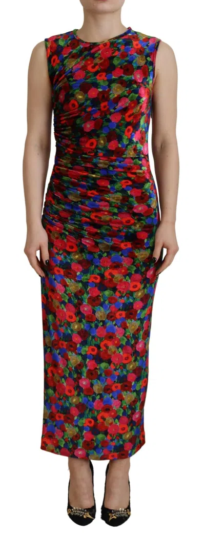 Pre-owned Dsquared2 Dsquared² Floral Bodycon Ruched Maxi Women's Dress () In Multi