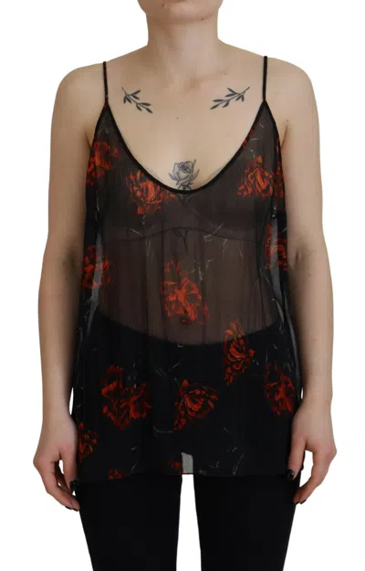 Pre-owned Dsquared2 Dsquared² Floral Print Spaghetti Strap Tank Blouse Women's Top () In Black