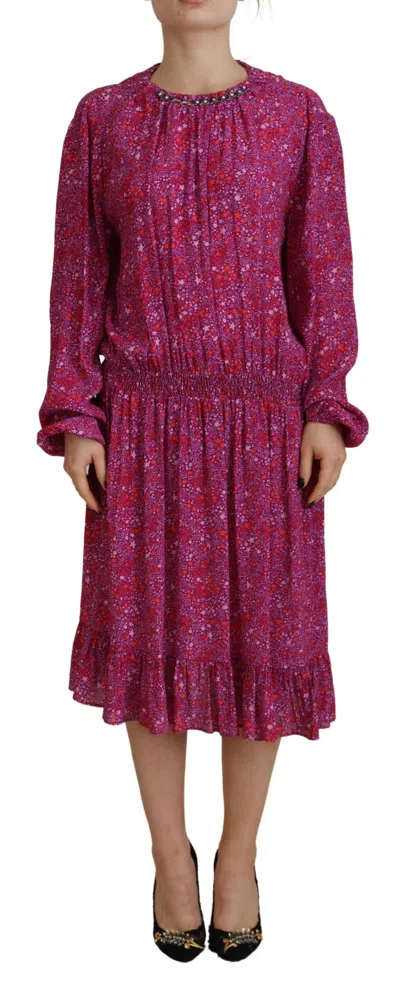 Pre-owned Dsquared2 Dsquared² Fuchsia Stars Embellished Long Sleeves Women's Dress () In Pink