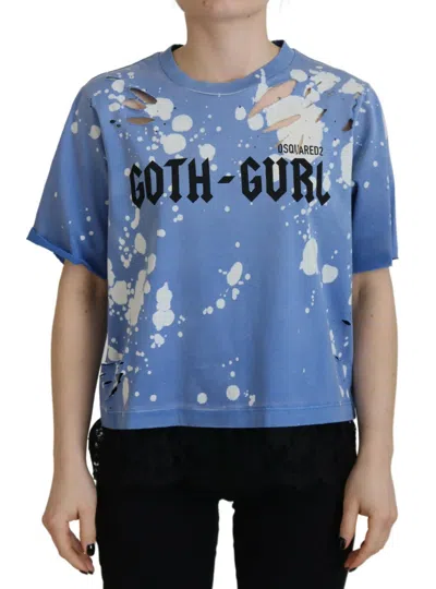 Pre-owned Dsquared2 Dsquared² Goth Gurl Print Lace Cotton Tee Women's T-shirt () In Blue