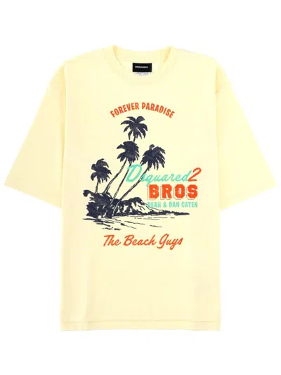 Dsquared2 Vintage Loose Fit Cotton T-shirt In Yellow