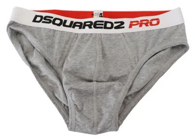 Dsquared2 Dsquared² Gray Logo Cotton Stretch Men Brief Pro Men's Underwear
