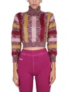 Dsquared2 Short Ribbed Turtleneck Top With Long Sleeves In Multicolour