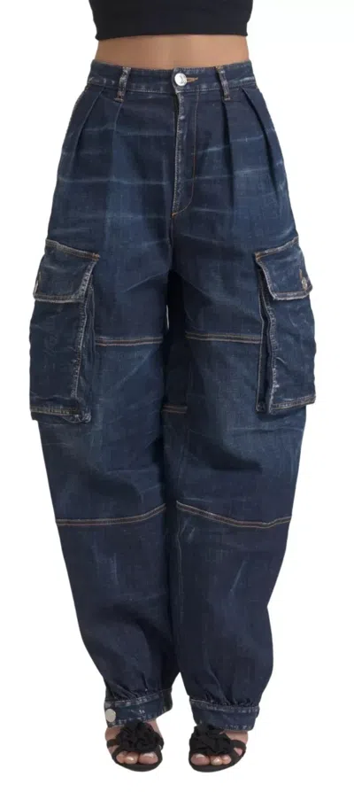 Pre-owned Dsquared2 Dsquared² High Waist Cotton Cargo Baggy Women's Jeans () In Blue