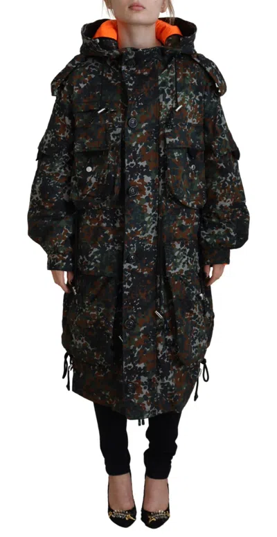 Pre-owned Dsquared2 Dsquared² Hooded Goth Camouflage Print Parka Coat Women's Jacket () In Green