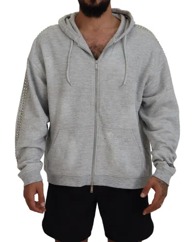 Pre-owned Dsquared2 Dsquared² Hooded Printed Crystal Embellishment Men's Sweater () In Grey