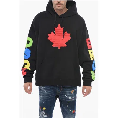 DSQUARED2 DSQUARED² HOODIE SWEATSHIRT WITH MULTICOLORED TEXTURED MEN'S ARTWORK