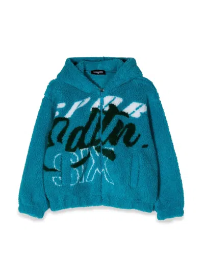 Dsquared2 Dsquared Jacquard Fur Zip-up Mini Hoodie Sweatshirt In Blue