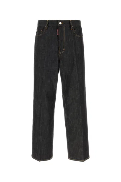 Dsquared2 Dsquared Jeans Dalla Gamba Ampia Loose In Denim Stretch Nero In Blue