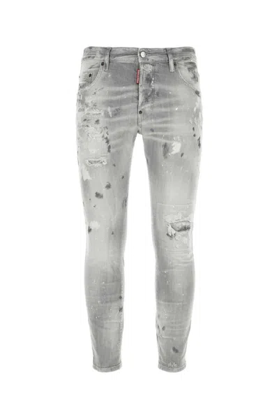 Dsquared2 Light Grey Stretch Denim Skater Jeans In Gray