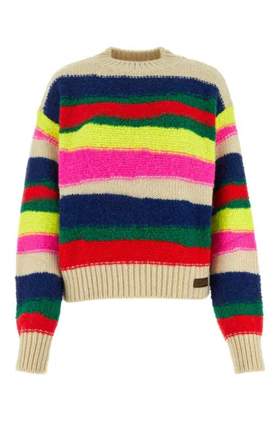 Dsquared2 Multicoloured Striped Crew-neck Sweater In Cream