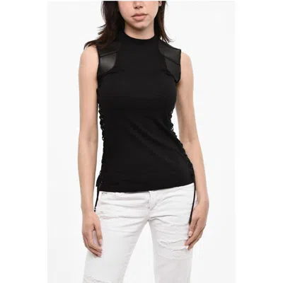 Dsquared2 Dsquared² Lace Up Cotton Top With Faux Leather Women's Details