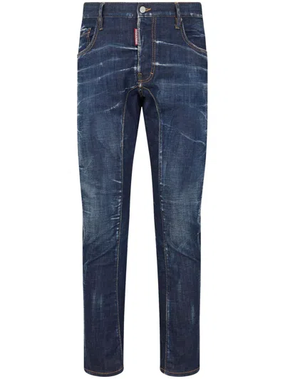 Dsquared2 Blue Straight-leg Jeans With Dsquared Logo Appliqué For Men