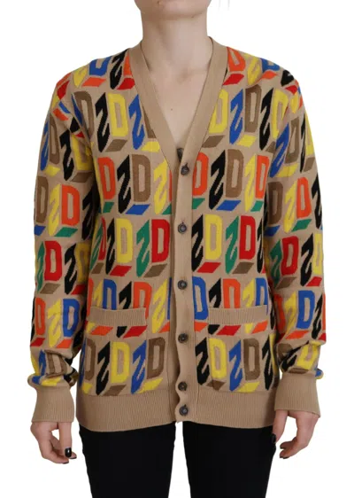 Pre-owned Dsquared2 Dsquared² Logo Long Sleeve Women Cardigan Women's Sweater () In Brown