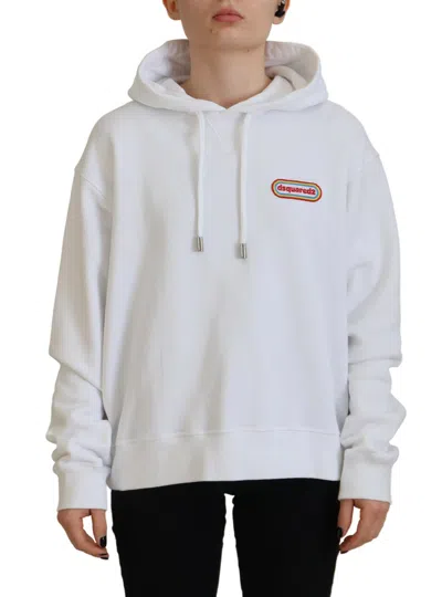 Pre-owned Dsquared2 Dsquared² Logo Patch Cotton Hoodie Sweatshirt Women's Sweater () In White