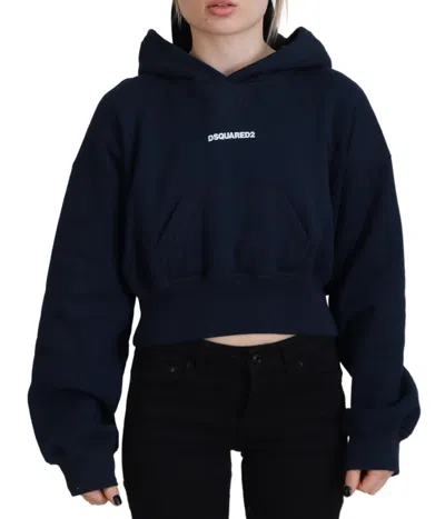 Pre-owned Dsquared2 Dsquared² Logo Print Hooded Cap Long Sleeve Women's Sweater () In Blue