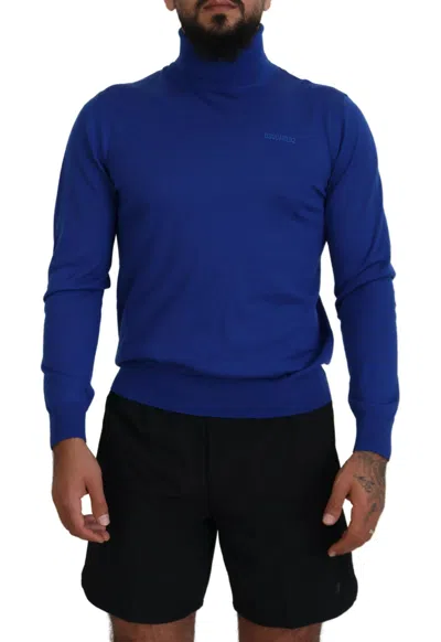 Pre-owned Dsquared2 Dsquared² Logo Print Long Sleeves Turtle Neck Men's Sweater () In Blue