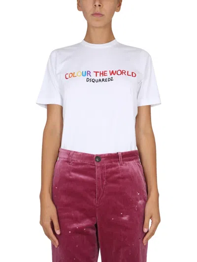 Dsquared2 Dsquared Logo Print T-shirt For Women In White