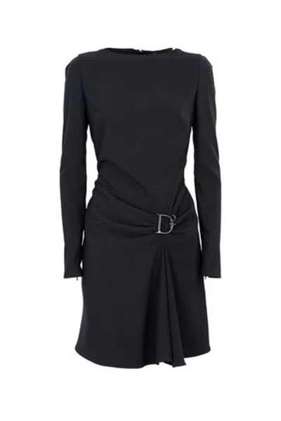 Dsquared2 Dsquared Logo-plaque Long Sleeved Draped Dress In Black