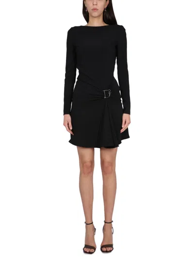 Dsquared2 Dsquared Logo-plaque Long Sleeved Draped Dress In Black