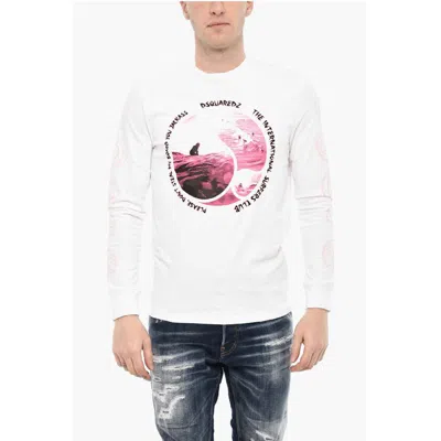 Dsquared2 Long Sleeve Cotton Crew-neck T-shirt In White