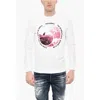 Dsquared2 Fleeced-cotton Crew-neck Sweatshirt With Frontal Print In White