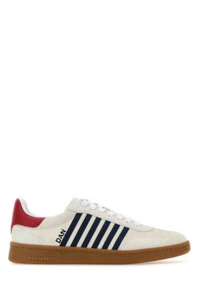 Dsquared2 Chalk Suede Boxer Sneakers In Bianco