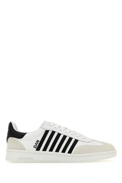 DSQUARED2 DSQUARED MEN WHITE LEATHER BOXER SNEAKERS