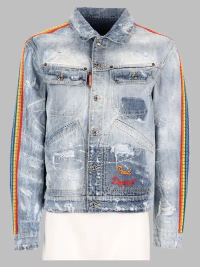 Dsquared2 Light Washed Denim Jacket With Distressed Accents In Blue