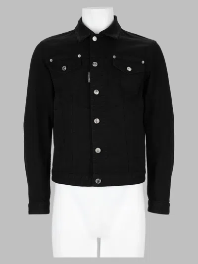 Dsquared2 Cropped Black Denim Jacket With Silver-tone Hardware