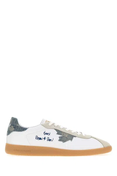 Dsquared2 Rebel Sneakers With Denim Patch And Logo In White