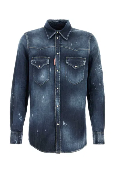 Dsquared2 Dsquared Men Stretch Denim Fashion Western Shirt In Blue