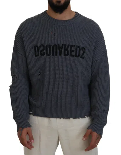 Pre-owned Dsquared2 Dsquared² Men Tattered Knitted Pullover Men's Sweater () In Gray