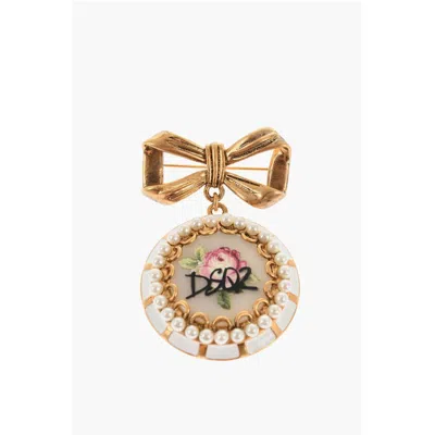Dsquared2 Dsquared² Metal Pin With Golden Bow And Pendant Embellished With Women's Beads