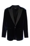 Dsquared2 Velvet Blazer With Front Pockets And Notch Lapel In Blue