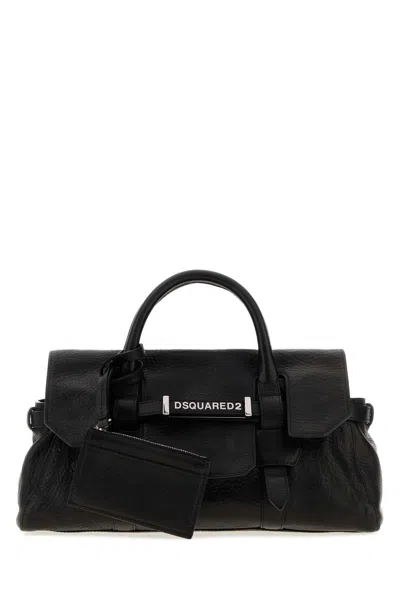 DSQUARED2 DSQUARED? MINI LEATHER HANDBAG WITH SILVER-TONE HARDWARE, 32 CM WIDTH