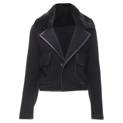 Pre-owned Dsquared2 Dsquared Mink Fur Collar Leather Trim Cotton Wool Jacket In Black